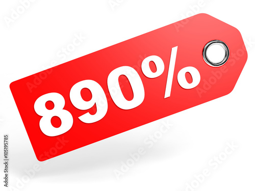 890 percent red discount tag on white background.