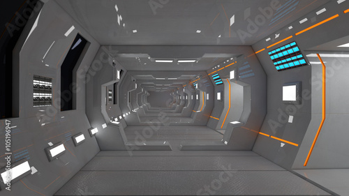 Futuristic spaceship interior corridor