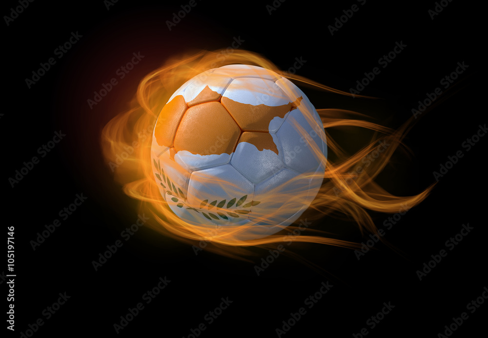 Fototapeta premium Soccer ball with the national flag of Cyprus, making a flame.