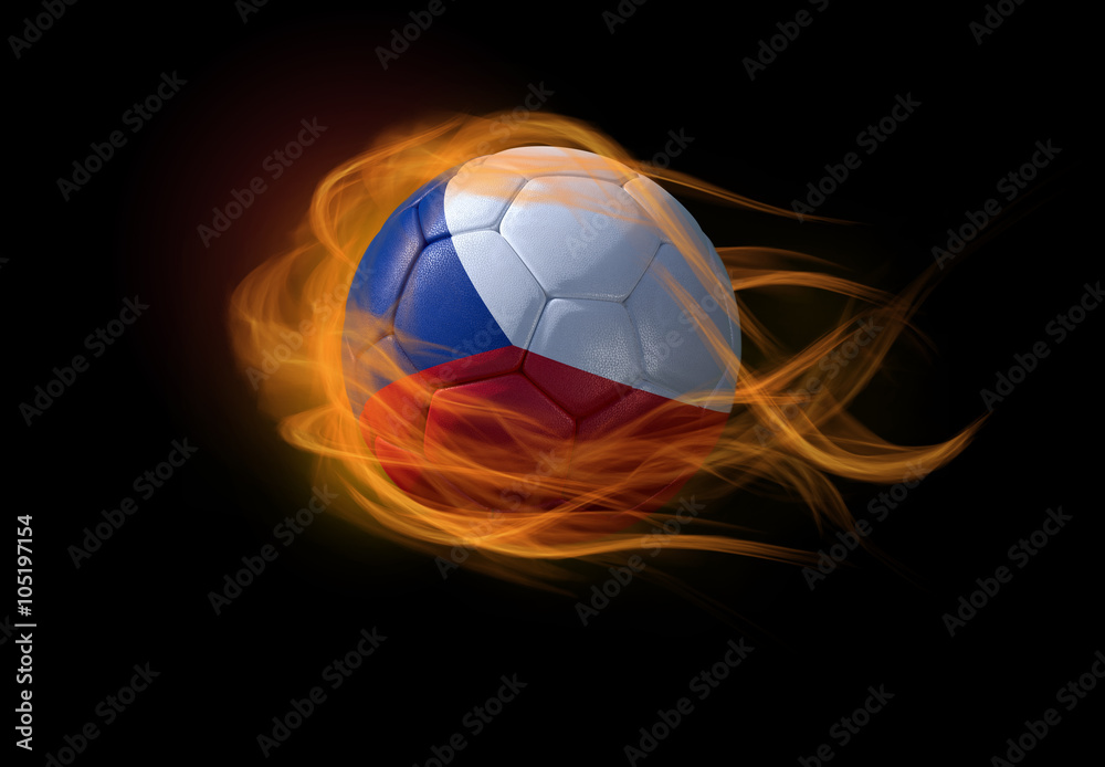 Fototapeta premium Soccer ball with the national flag of Czech, making a flame.