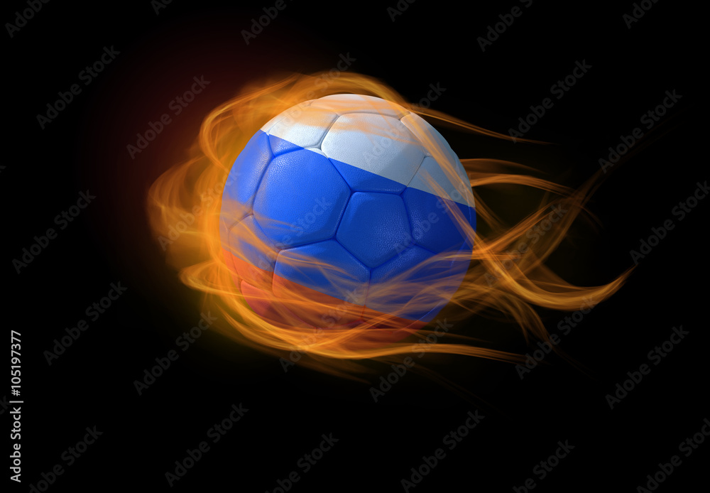 Fototapeta premium Soccer ball with the national flag of Russia, making a flame.