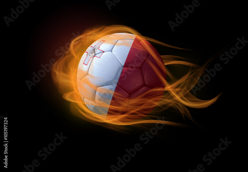 Soccer ball with the national flag of Malta, making a flame.