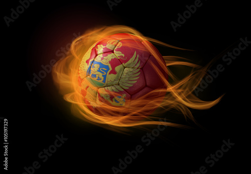 Soccer ball with the national flag of Montenegro  making a flame.