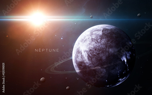 Fototapeta Naklejka Na Ścianę i Meble -  Neptune - High resolution 3D images presents planets of the solar system. This image elements furnished by NASA.