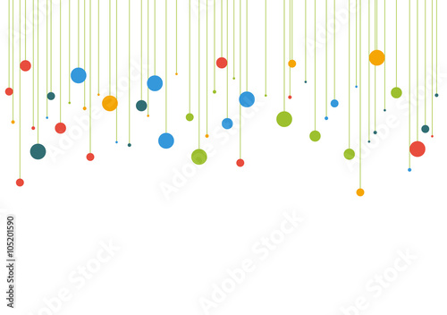 Template background with colorful dots hanged from top