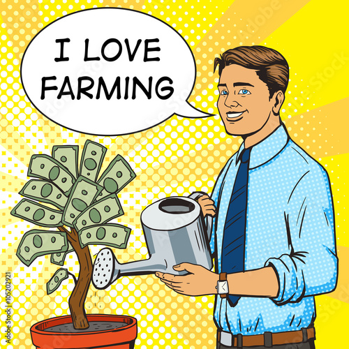 Man water money tree pop art style vector