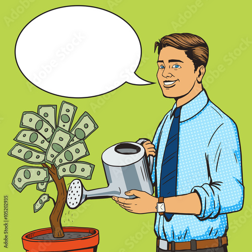 Man water money tree pop art style vector