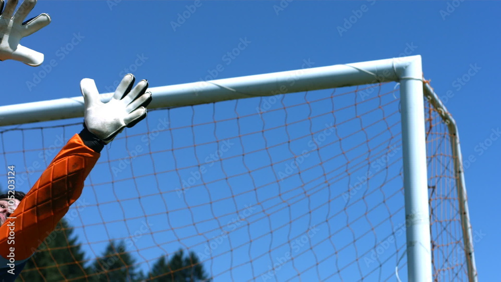 Soccer goalie makes a save, slow motion