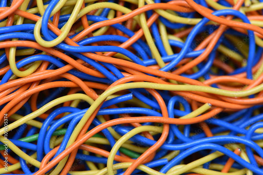 Closeup colored cables and wires Closeup colored cables and wires