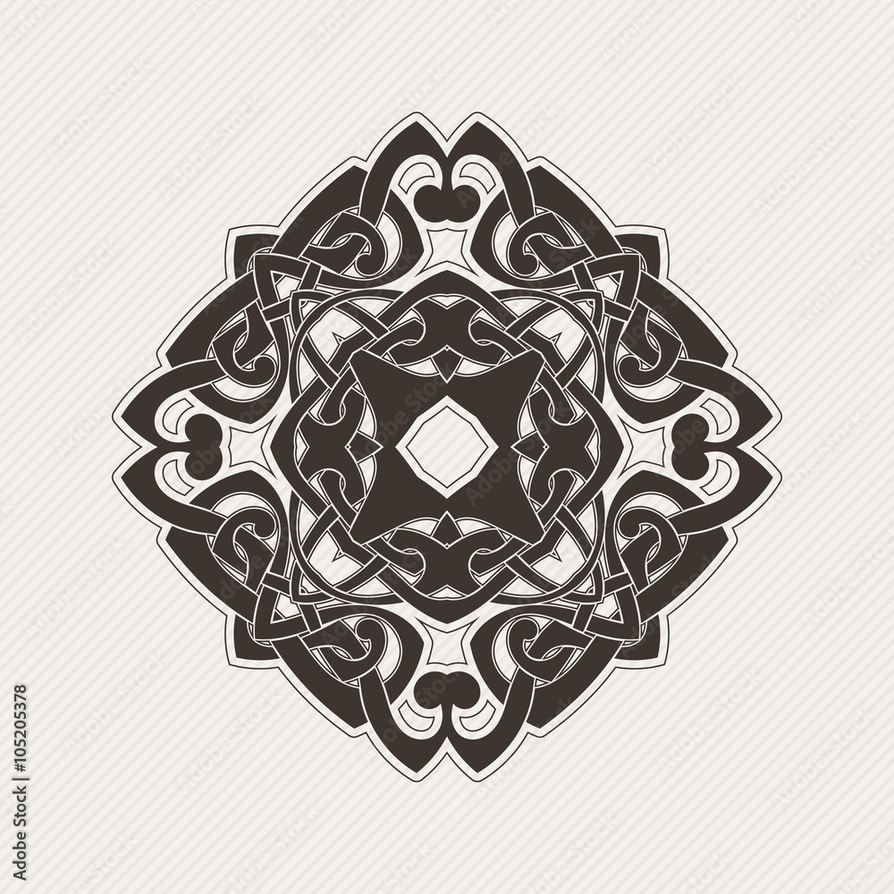 Vector mandala. Gothic lace tattoo. Celtic weave with sharp corners. 