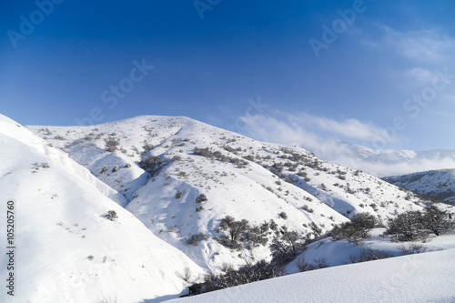 beautiful Tien-Shan mountains in the snow. in winter