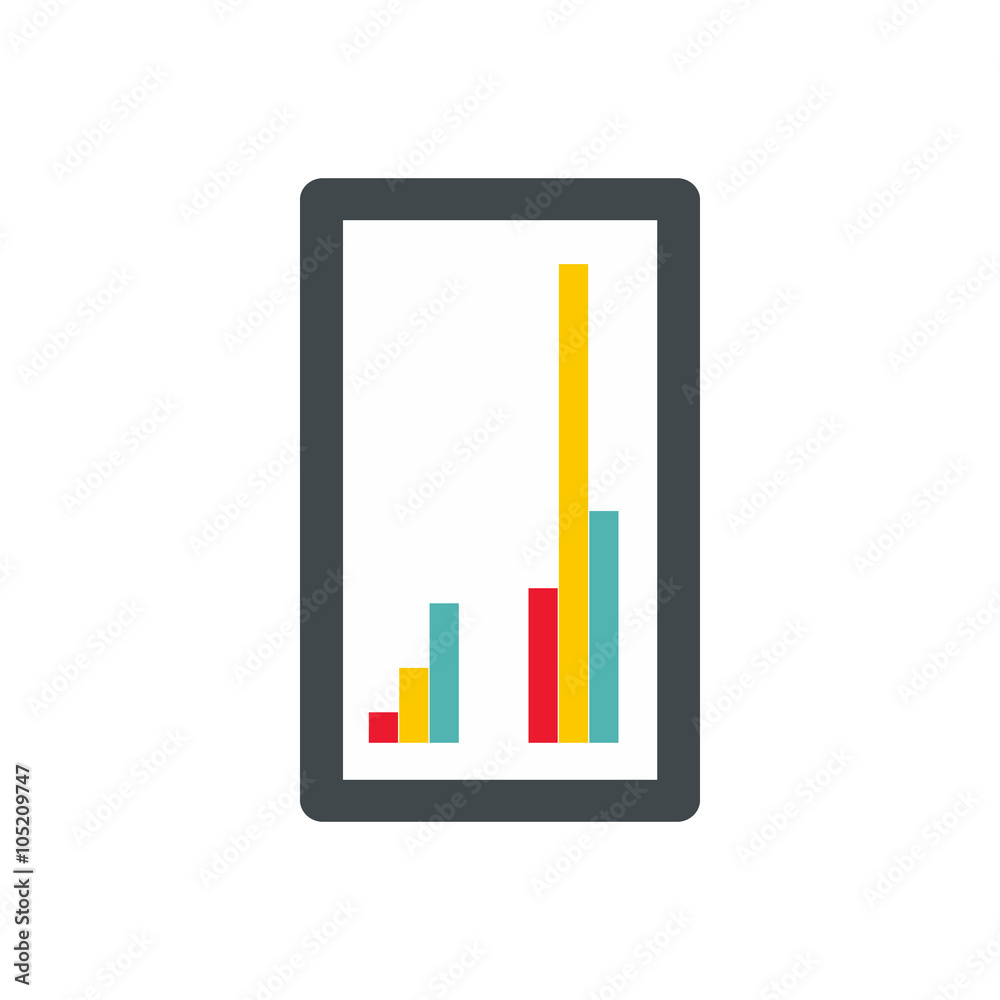 Tablet with charts icon, flat style Tablet with charts icon, flat style