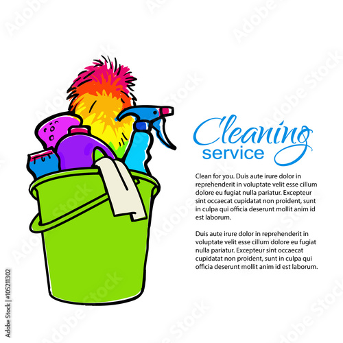 Bucket with cleaning cleaners. Cleaning services.