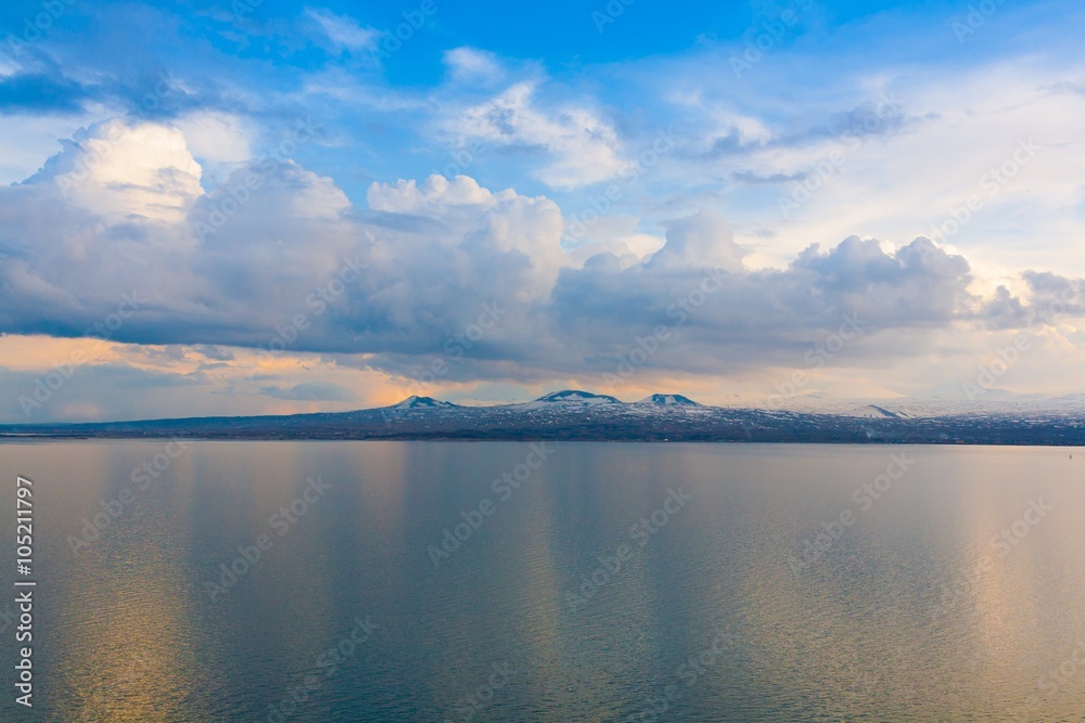 Fototapeta premium lake Sevan spring sunset