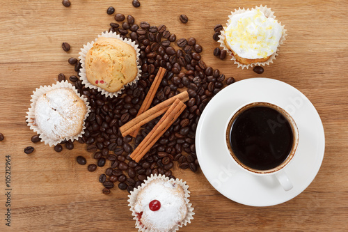 Sweet muffin and coffee. Ov...