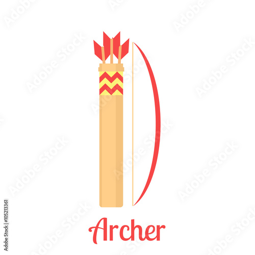 Long bow with arrows and quiver vector illustration