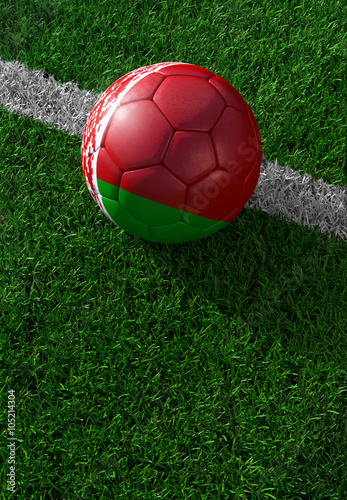 Soccer ball and national flag of Belarus   green grass