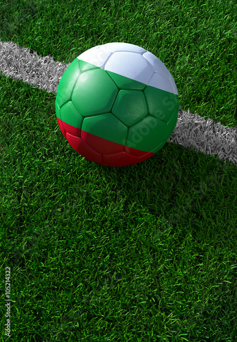 Soccer ball and national flag of Bulgaria   green grass