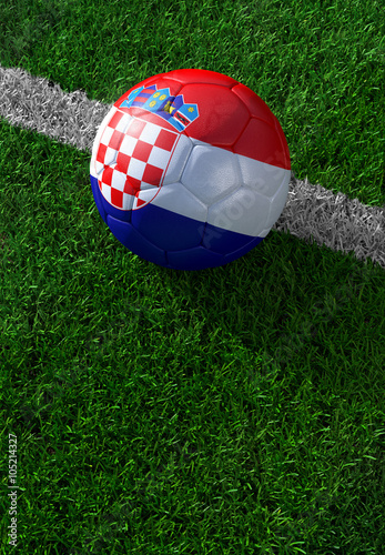 Soccer ball and national flag of Croatia   green grass