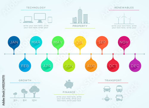Time Line January To December Vector Infographic