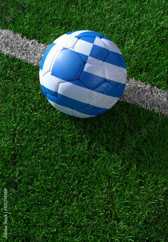 Soccer ball and national flag of Greece   green grass