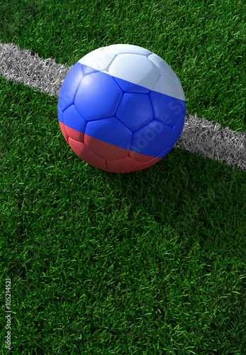 Soccer ball and national flag of Russia   green grass