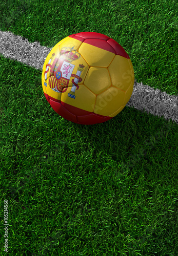 Soccer ball and national flag of Spain   green grass