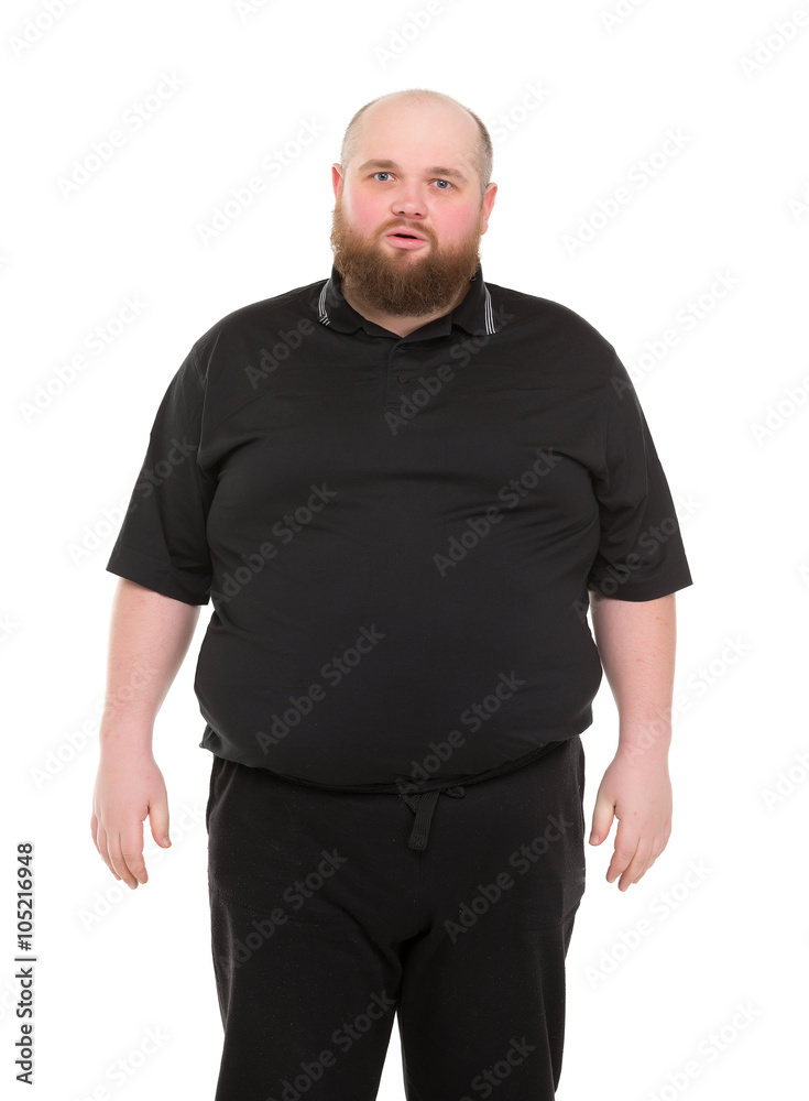 Bearded Fat Man in a Black Shirt Stock Photo | Adobe