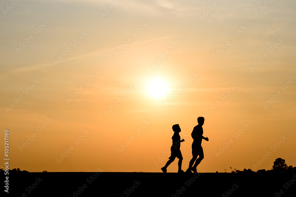silhouette man jogging on the sunset background silhouette man jogging on the sunset background