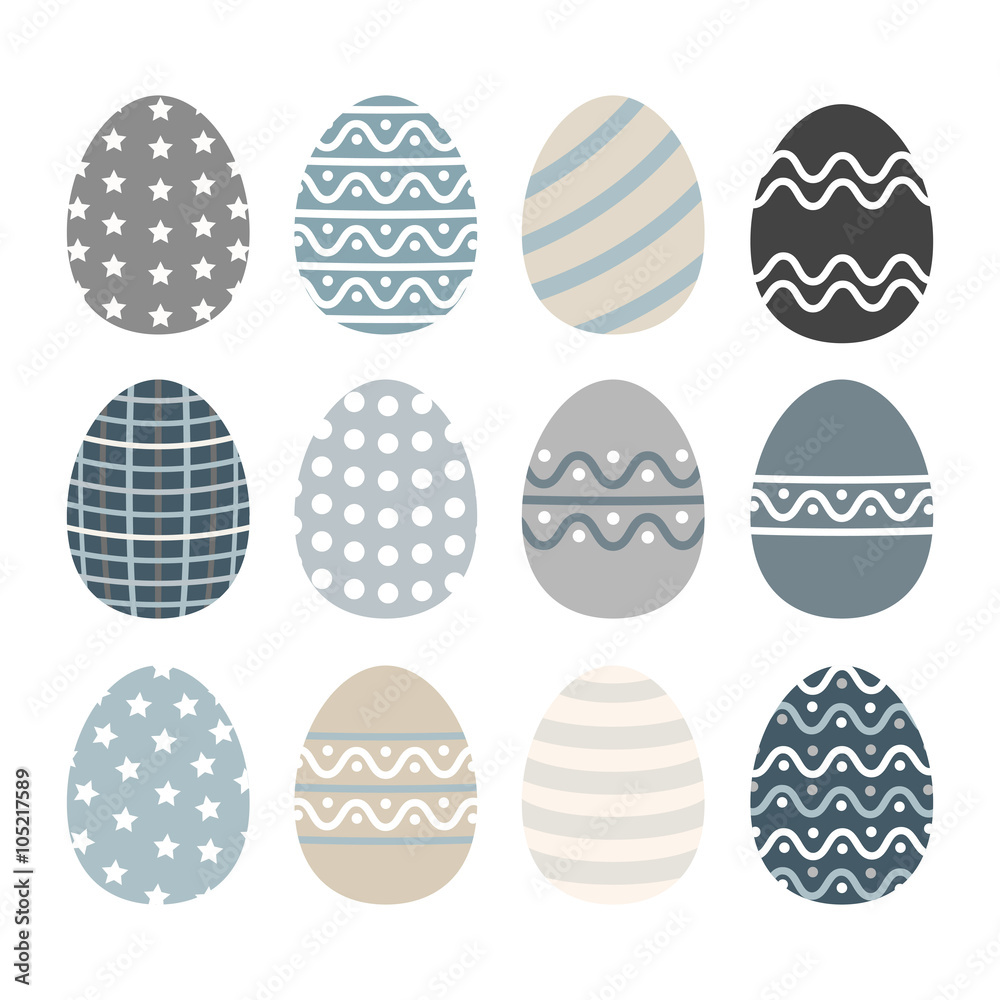 Easter egg vector icon collection in flat style.Easter eggs vector collection isolated on a white background.Easter eggs for holidays design.Easter eggs icons collection isolated in flat modern style