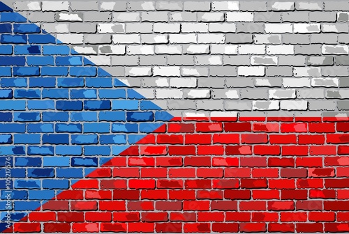 Flag of Czech Republic on a brick wall - Illustration, 
Czech flag on brick textured background, 
Flag of Czech painted on brick wall,
Grunge flag of Switzerland in brick style