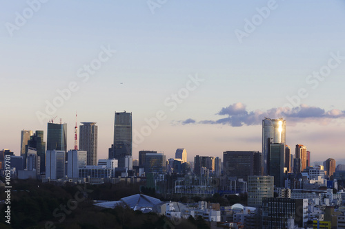 東京都市風景 青山 六本木 方面 東京タワー 高層ビル群 夕日