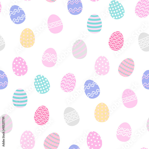 Eggs seamless pattern in pink tones on a white background in flat style.Easter background