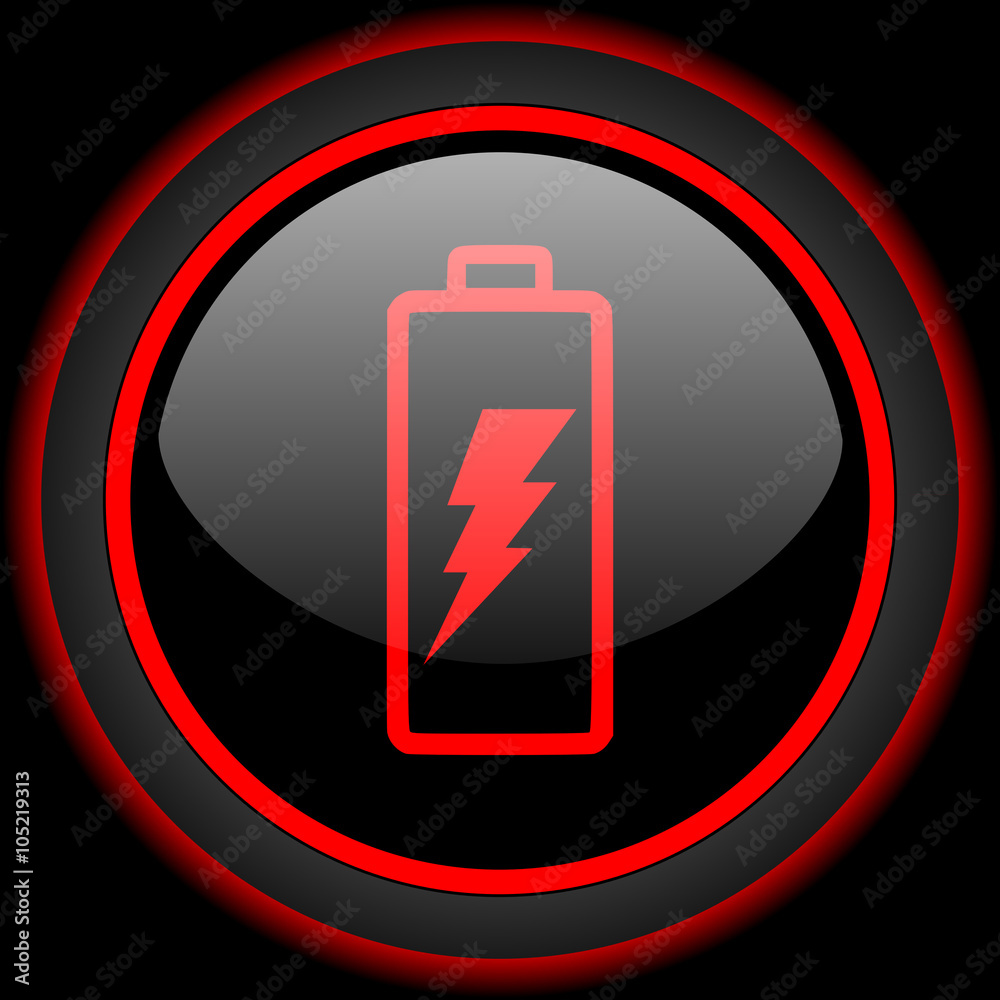battery black and red glossy internet icon on black background battery black and red glossy internet icon on black background
