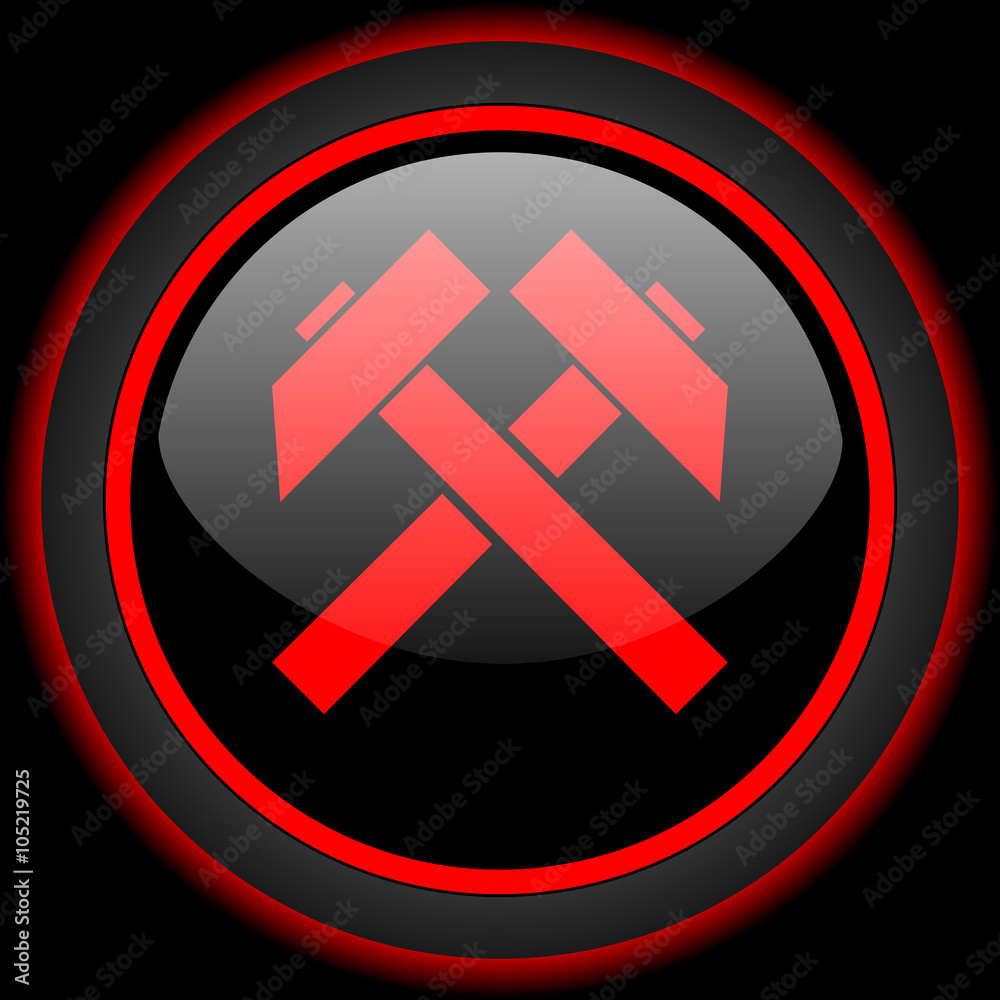 mining black and red glossy internet icon on black background mining black and red glossy internet icon on black background