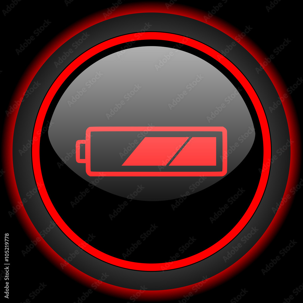 battery black and red glossy internet icon on black background battery black and red glossy internet icon on black background