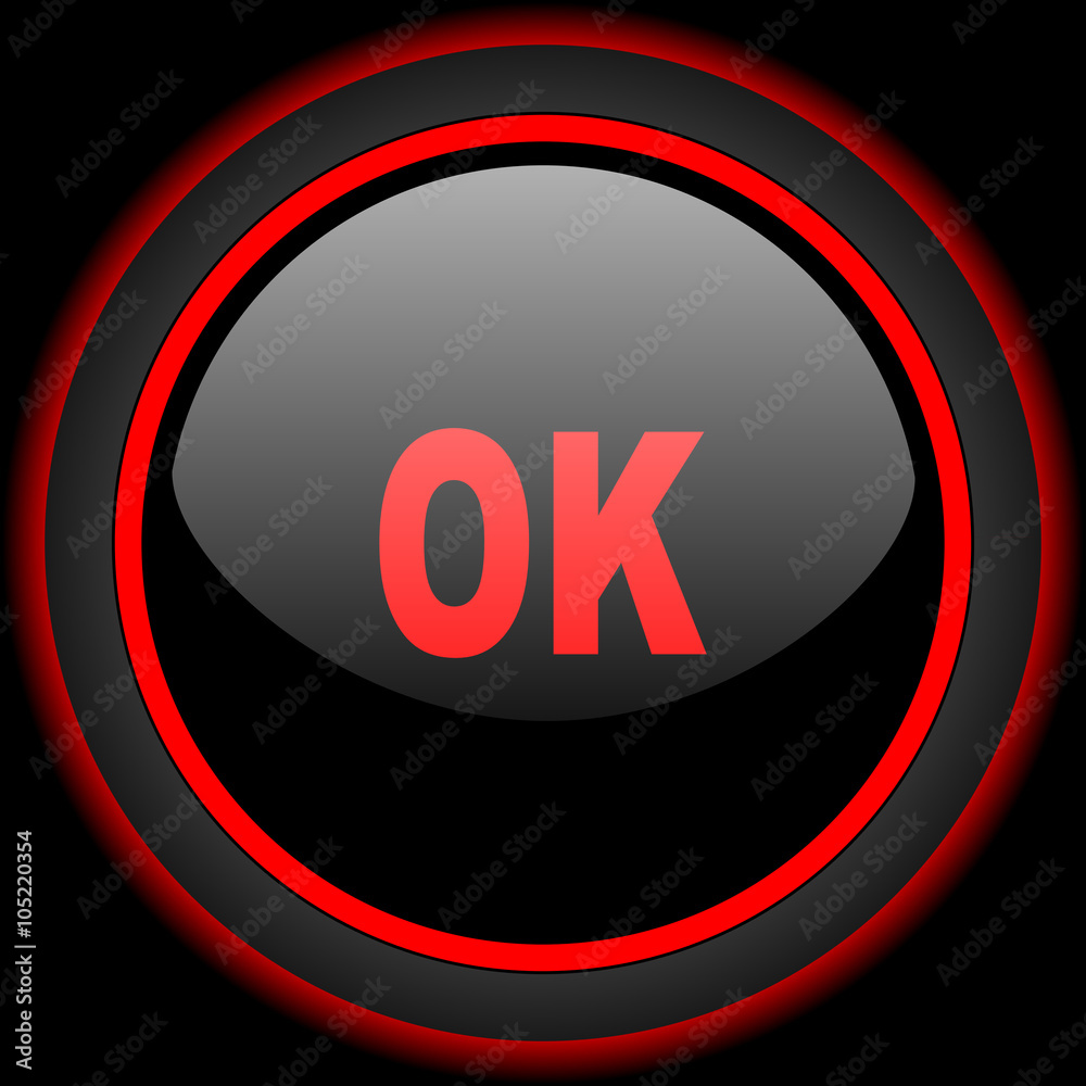 ok black and red glossy internet icon on black background ok black and red glossy internet icon on black background