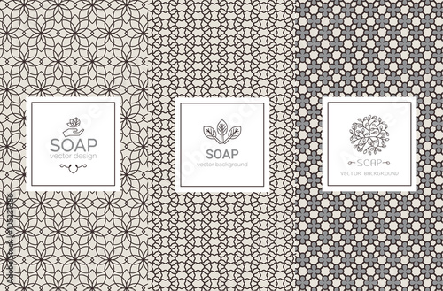Vector set of design elements and icons in trendy linear style for soap package 