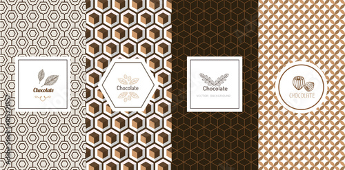 Vector set of design elements and icons in trendy linear style for chocolate package