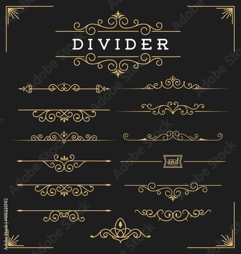 Set of horizontal flourishes divider decorative elements. Vector illustration
