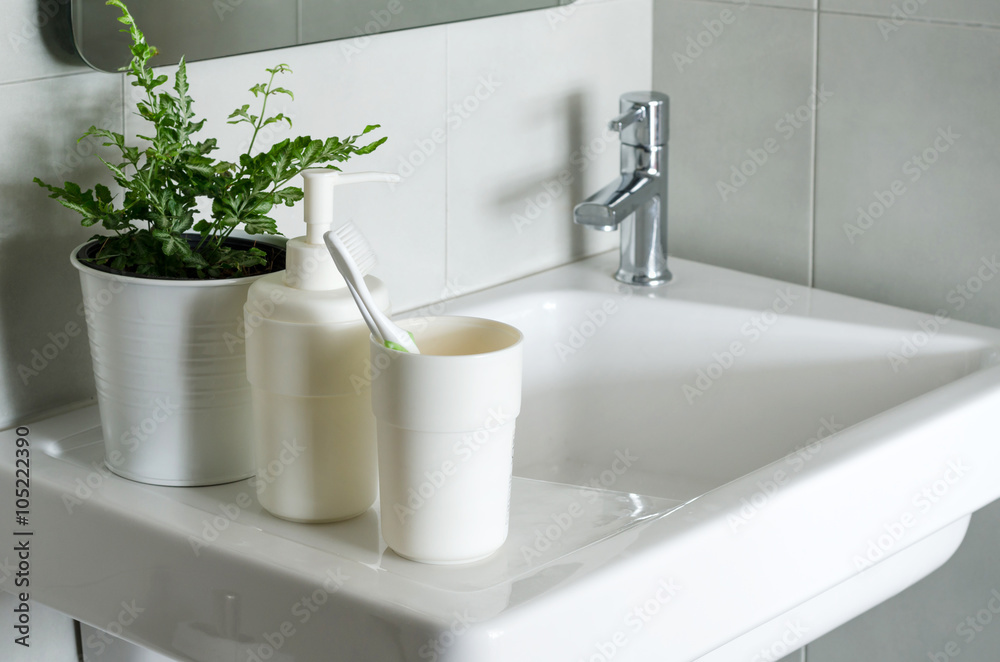 Fototapeta premium Close up of washbasin in a bathroom