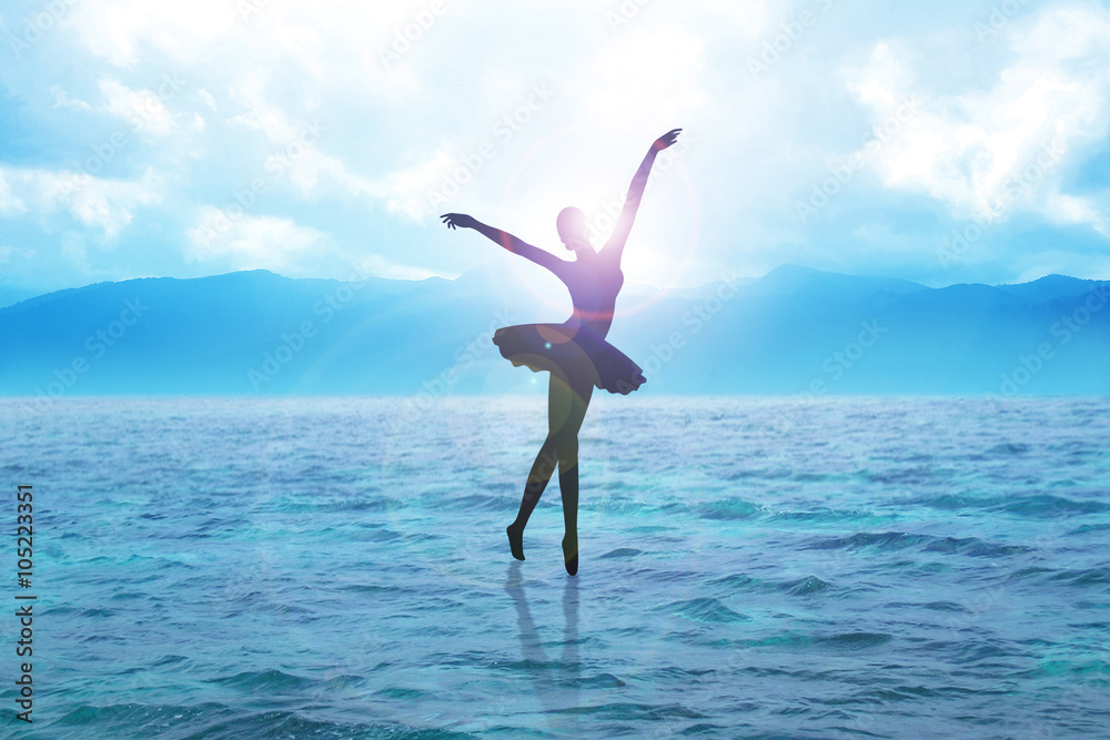 Fototapeta premium Silhouette illustration of a ballerina dancing on water