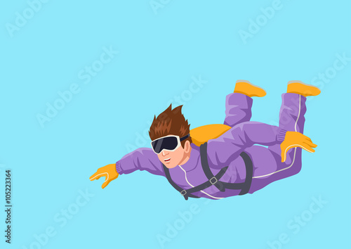 Cartoon illustration of a man sky diving