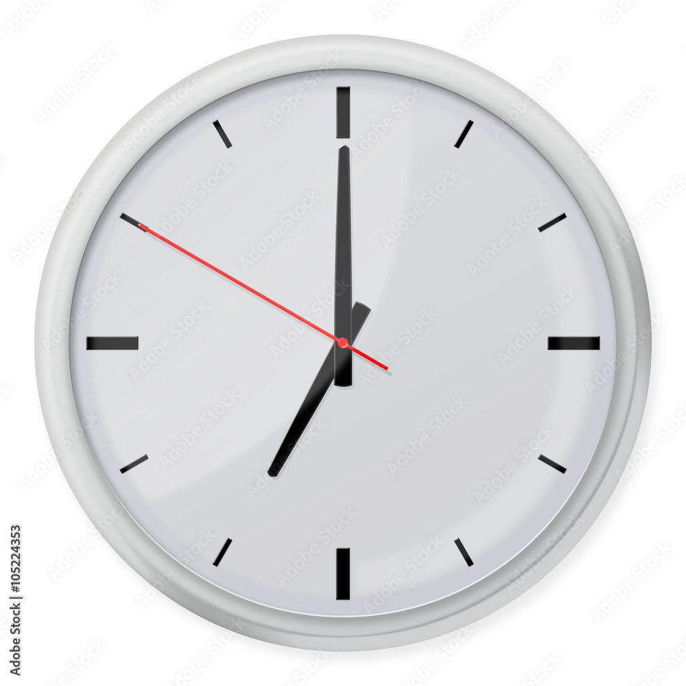 Round wall clock with shadows isolated on white background. Round wall clock with shadows isolated on white background.