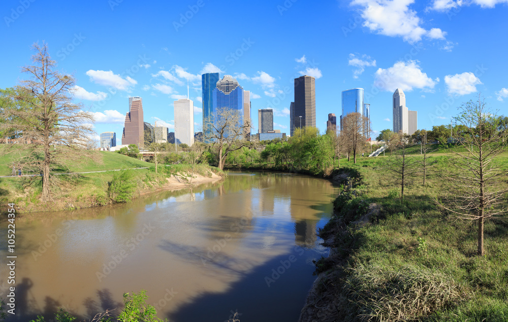 Houston Texas Skyline with modern skyscrapers and blue sky view Houston Texas Skyline with modern skyscrapers and blue sky view