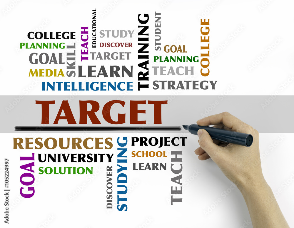 Hand with marker writing - TARGET word cloud, education concept Hand with marker writing - TARGET word cloud, education concept