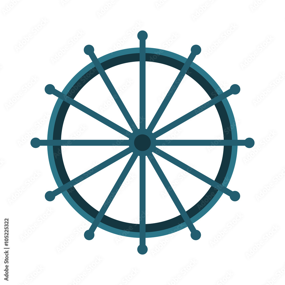 Yacht or sheep wheel rudder flat style vector illustration isolated on white background