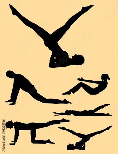 pilates training sports women silhouette, art vector design 2