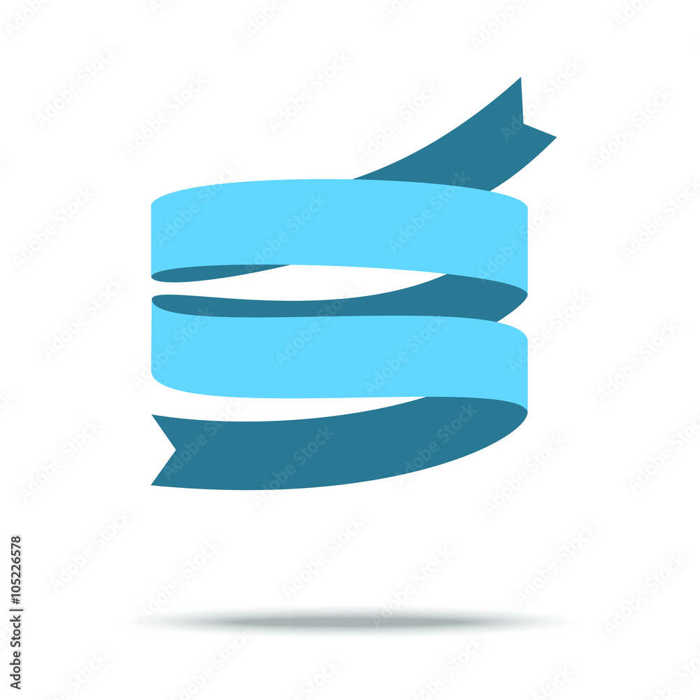 Blue ribbon isolated on white background. Vector Illustration