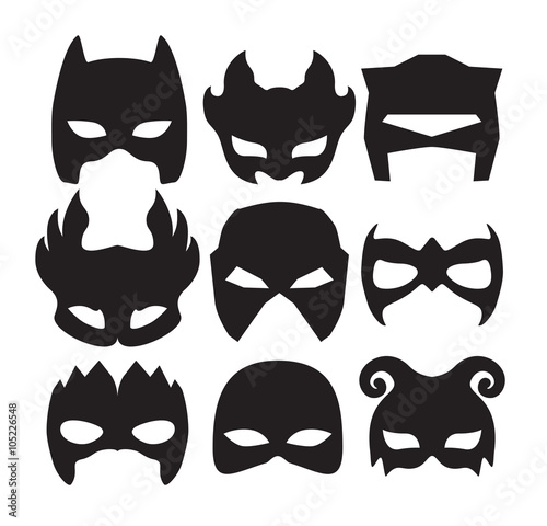 Super hero masks for face character in black. Silhouette mask on white 